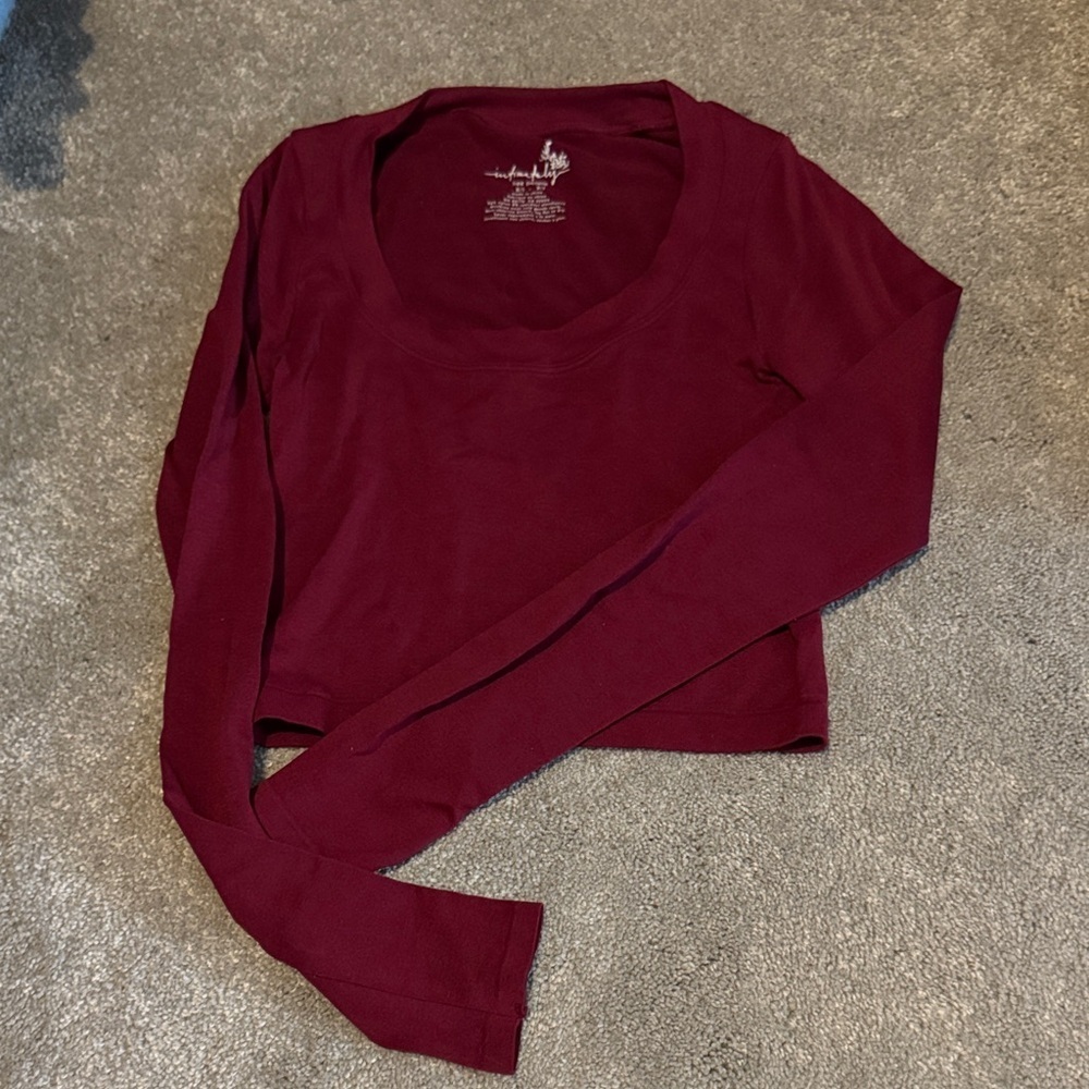 Free People Burgundy Long Sleeve Top